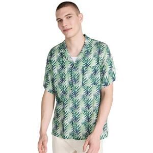 Onia Optic Leaves Green Print Short Sleeve Button Up Camp Shirt Size Large